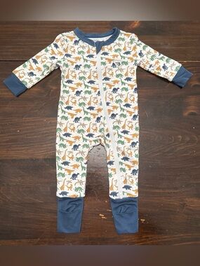 BURLEBO Baby Full Zip Onesie in Dino Print Cuffs 0-3 months